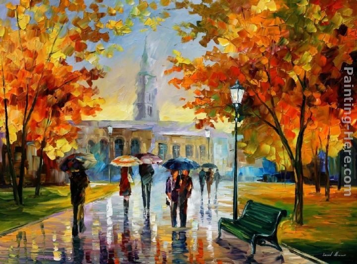 STROLL IN AN OCTOBER PARK painting - Leonid Afremov STROLL IN AN OCTOBER PARK art painting